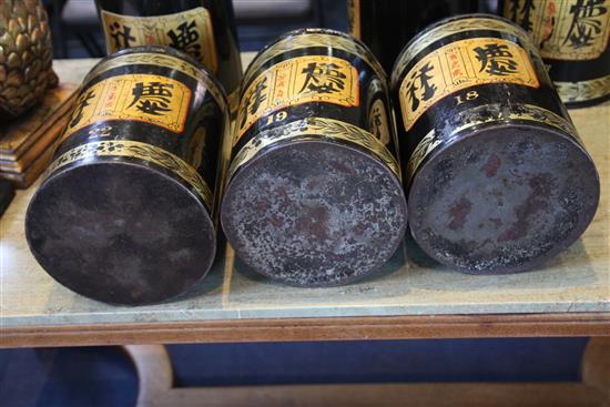 A set of six 19th century Toleware tea canisters,